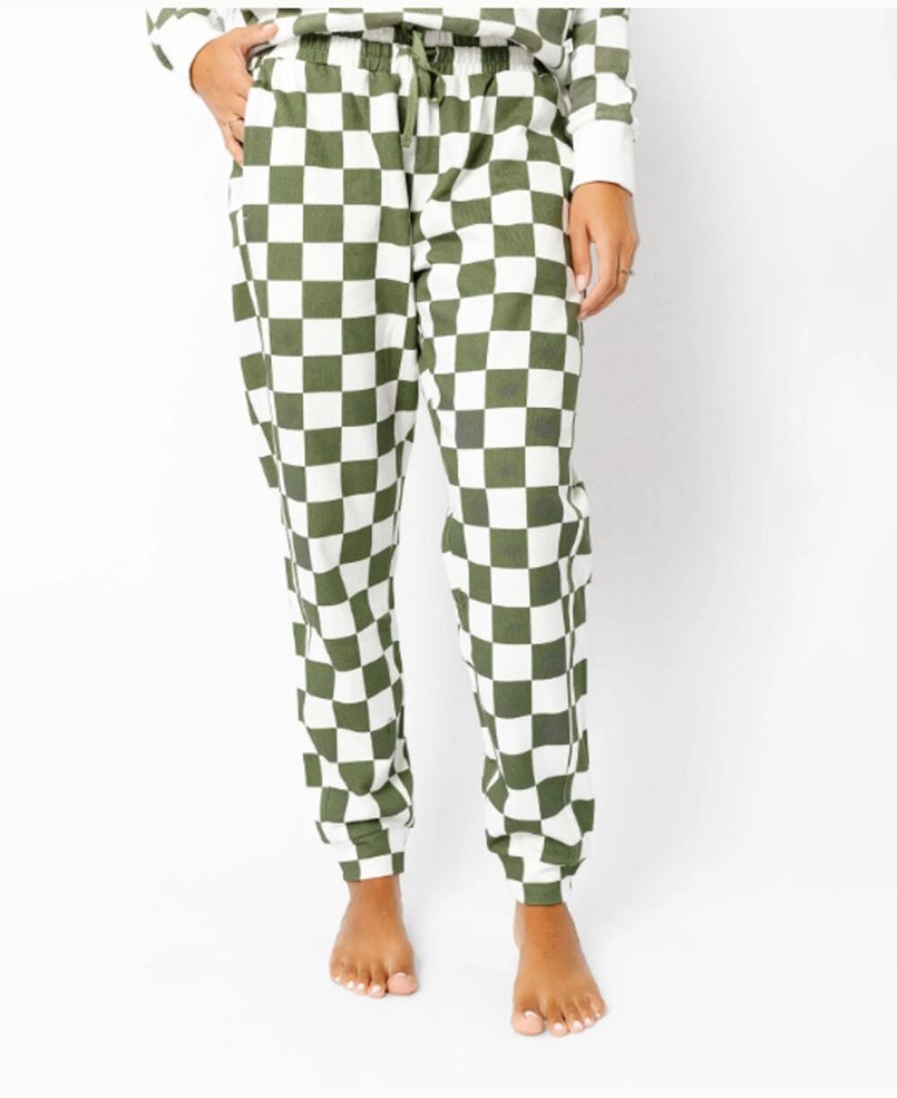 Copper Pearl Green White Checkered Jogger Pants Size: L